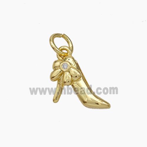 High Heel Charms Copper Shoe Pendant Pave Zirconia Gold Plated