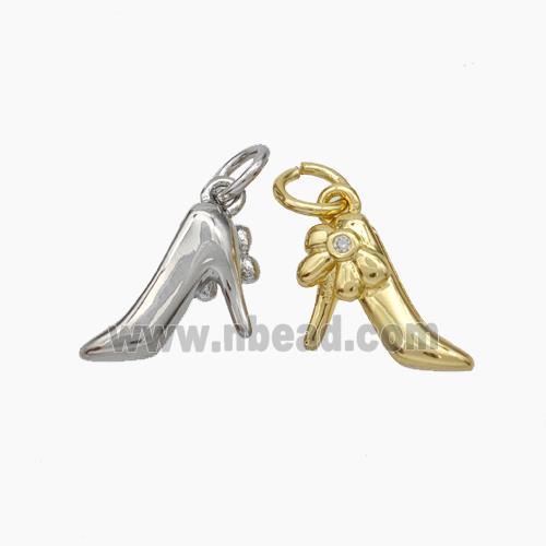 High Heel Charms Copper Shoe Pendant Pave Zirconia Mixed