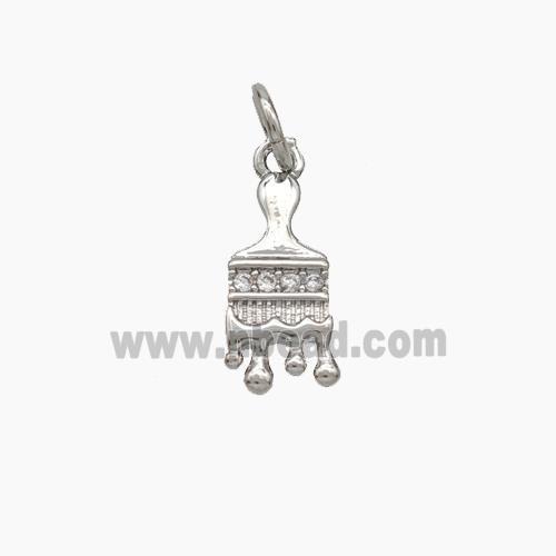 Paint Brush Charms Copper Pendant Pave Zirconia Platinum Plated