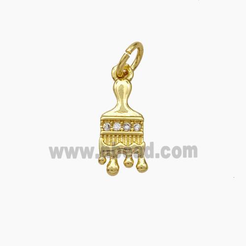 Paint Brush Charms Copper Pendant Pave Zirconia Gold Plated