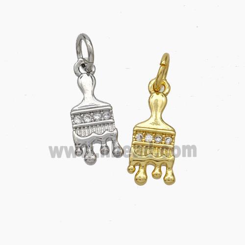 Paint Brush Charms Copper Pendant Pave Zirconia Mixed