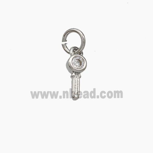 Copper Key Pendant Pave Zirconia Platinum Plated