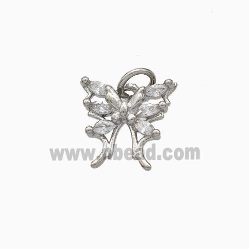 Copper Butterfly Pendant Pave Zirconia Platinum Plated