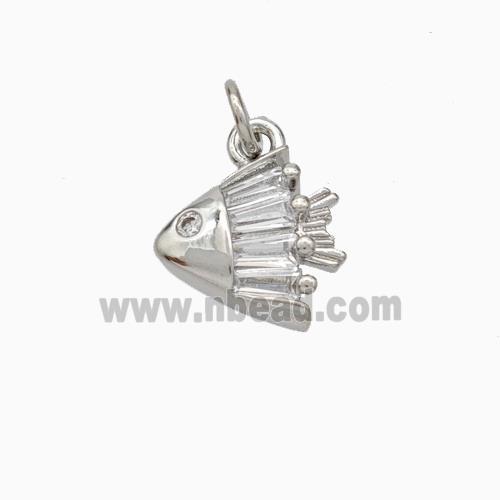 Copper Fish Pendant Pave Zirconia Platinum Plated