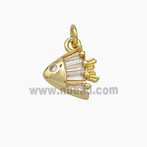 Copper Fish Pendant Pave Zirconia Gold Plated