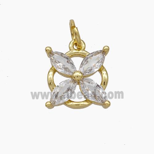 Copper Flower Pendant Pave Zirconia Gold Plated