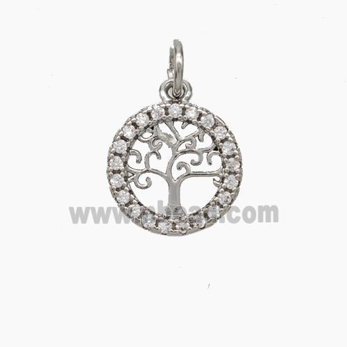 Tree Of Life Copper Pendant Micropave Zirconia Platinum Plated