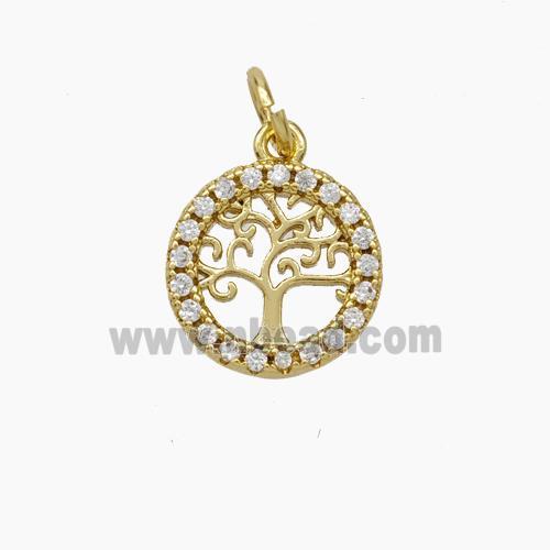 Tree Of Life Copper Pendant Micropave Zirconia Gold Plated