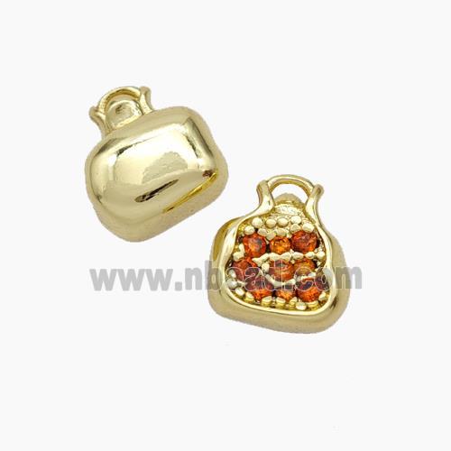 Pomegranate Charms Copper Pendant Micropave Zirconia Gold Plated