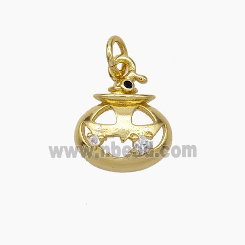 Halloween Pumpkin Charms Copper Pendant Pave Zirconia Gold Plated