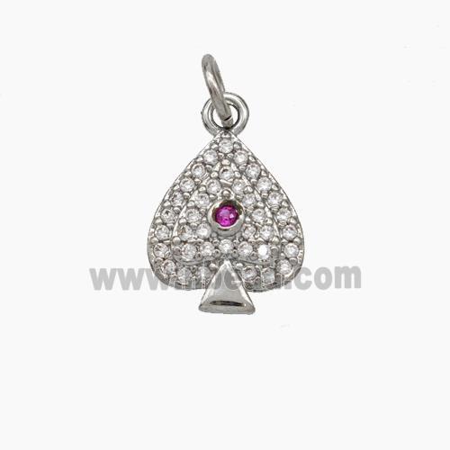 ACE of Spades Charms Copper Pendant Pave Zirconia Platinum Plated