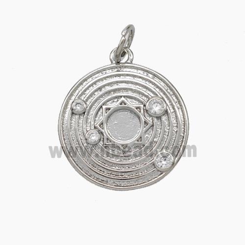 Solar System Charms Copper Sun Planet Pendant Pave Zirconia Platinum Plated