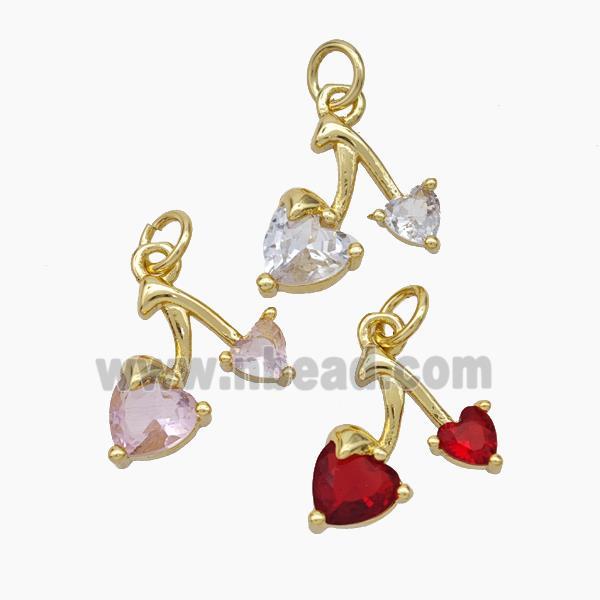 Copper Cherry Pendant Pave Zirconia Gold Plated Mixed