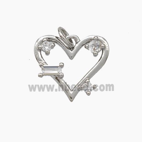 Copper Heart Pendant Pave Zirconia Platinum Plated