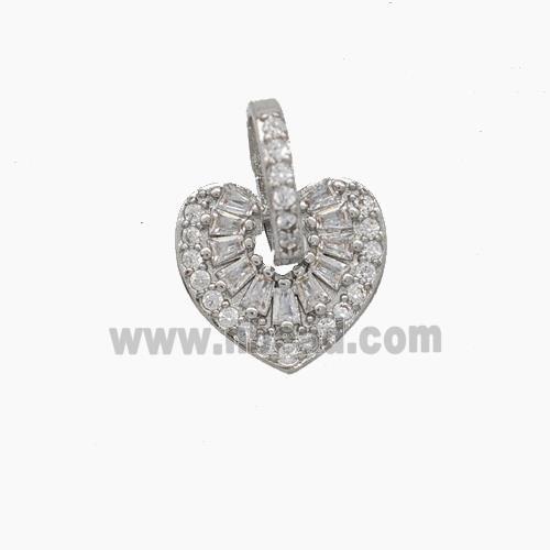 Copper Heart Pendant Micropave Zirconia Platinum Plated