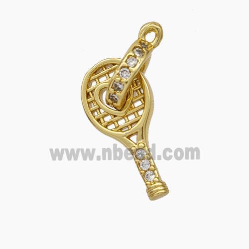 Copper Tennis Racket Pendant Pave Zirconia Sports Heart Gold Plated