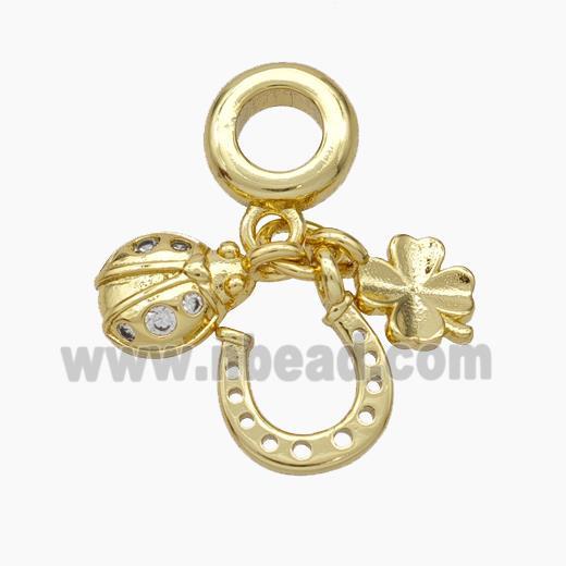 Ladybug Horseshoes Clover Charms Copper Pendant Pave Zirconia Gold Plated