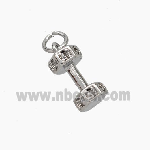 Dumbbell Charms Copper Pendant Pave Zirconia Sport Platinum Plated