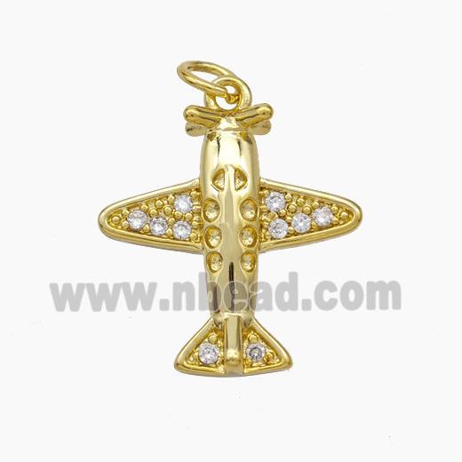 Copper Airplane Pendant Pave Zirconia Gold Plated