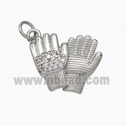 Copper Glove Charms Pendant Pave Zirconia Hand Platinum Plated