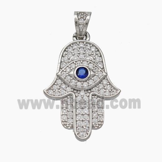 Copper Hamsahand Pendant Micropave Zirconia Evil Eye Platinum Plated