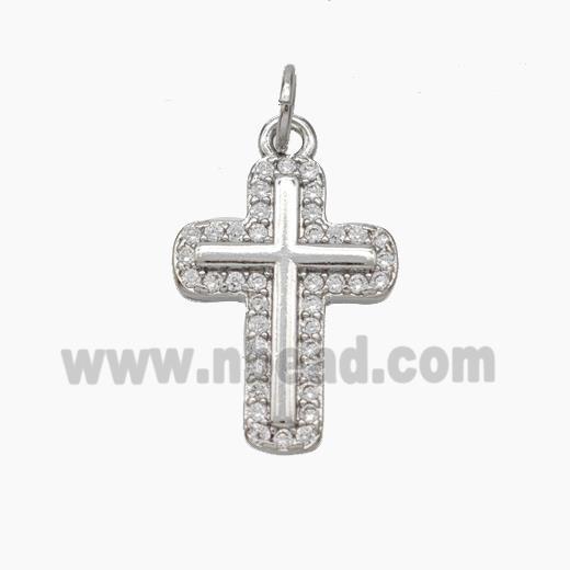 Copper Cross Pendant Micropave Zirconia Platinum Plated