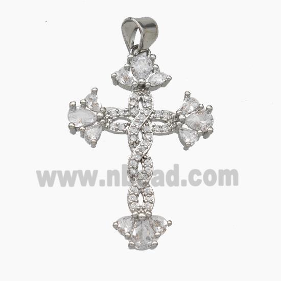 Copper Cross Pendant Pave Zirconia Platinum Plated