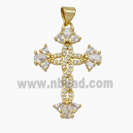 Copper Cross Pendant Pave Zirconia Gold Plated