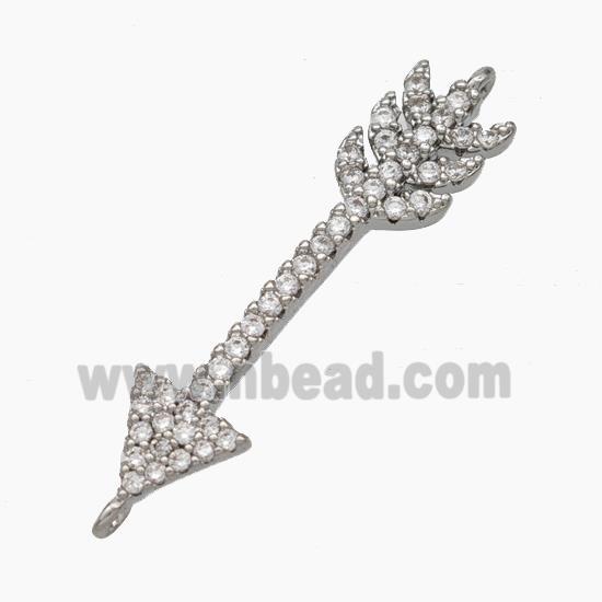 Copper Arrow Connector Pave Zirconia Platinum Plated