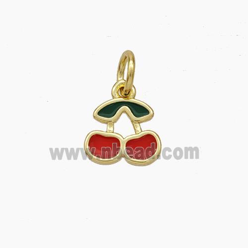 Copper Cherry Pendant Red Enamel Gold Plated