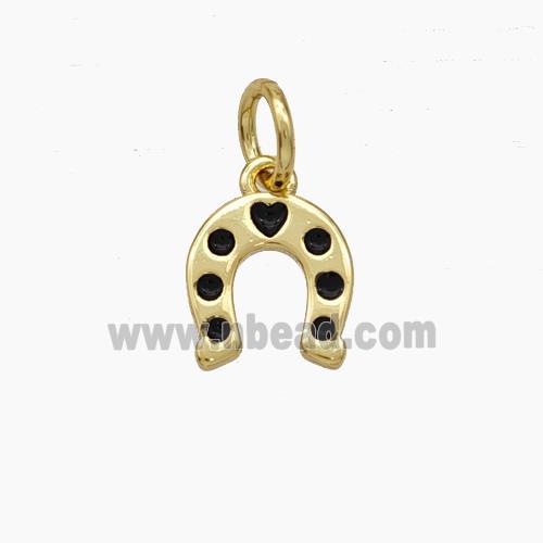 Copper Horseshoe Pendant Black Enamel Gold Plated