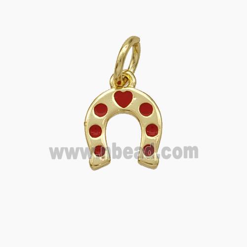 Copper Horseshoe Pendant Red Enamel Gold Plated