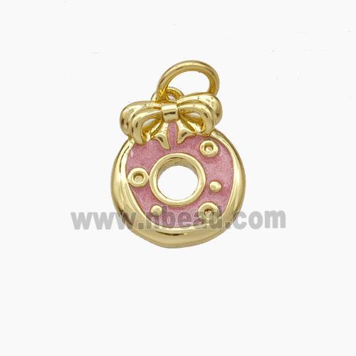 Copper Donut Pendant Pink Painted Bow Gold Plated