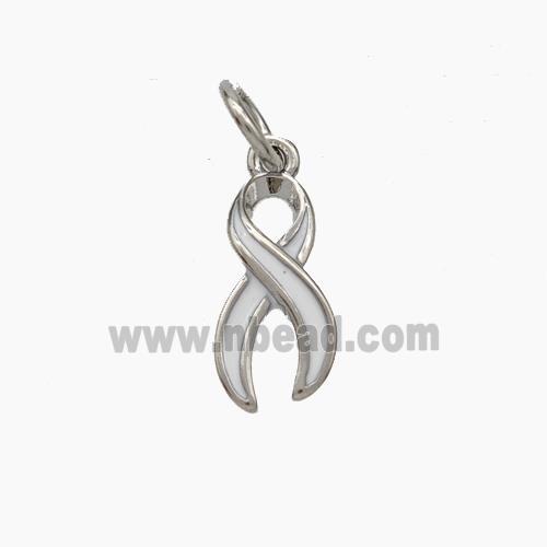 Awareness Ribbons Charms Copper Pendant White Enamel Platinum Plated