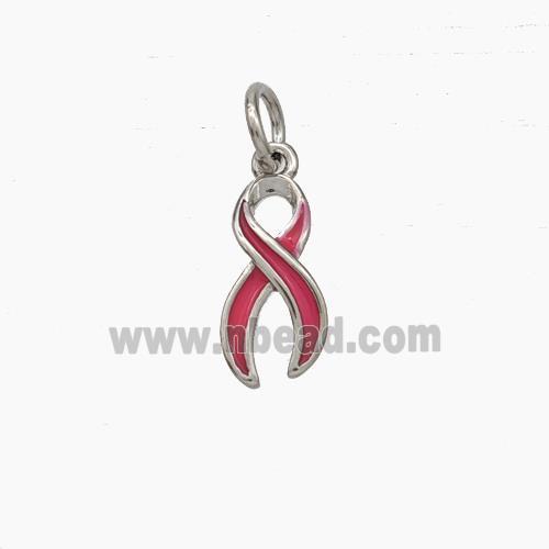 Awareness Ribbons Charms Copper Pendant Red Enamel Platinum Plated