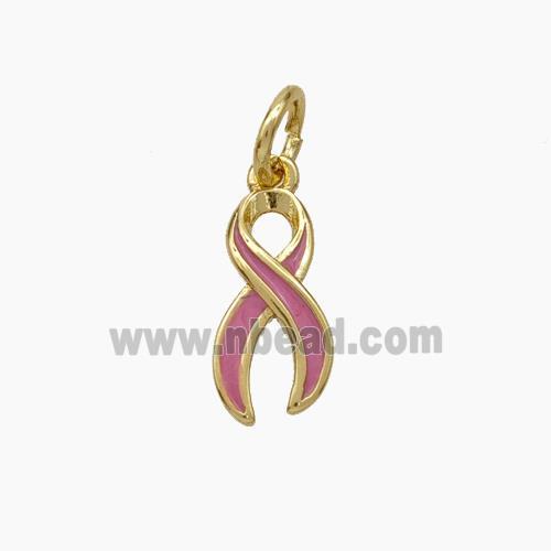 Awareness Ribbons Charms Copper Pendant Pink Enamel Gold Plated