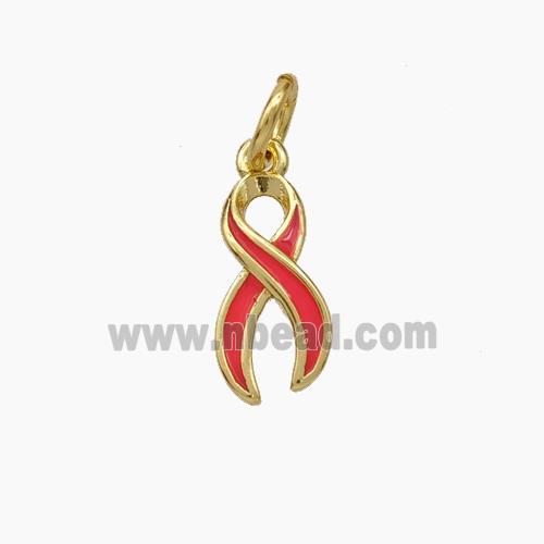 Awareness Ribbons Charms Copper Pendant Red Enamel Gold Plated