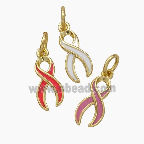 Awareness Ribbons Charms Copper Pendant Enamel Gold Plated Mixed