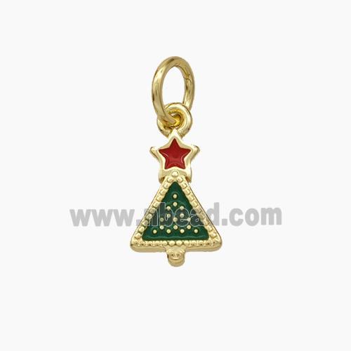 Christmas Tree Charms Copper Pendant Green Enamel Gold Plated