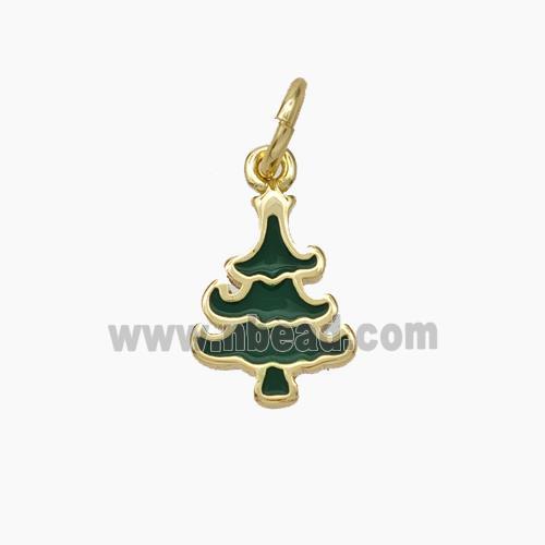 Christmas Tree Charms Copper Pendant Green Enamel Gold Plated