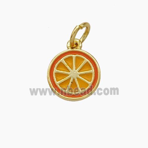 Lemon Charms Copper Pendant Orange Enamel Gold Plated