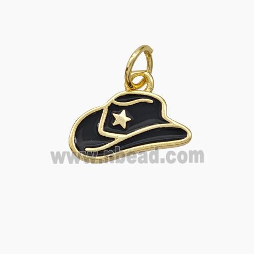 Hat Charms Copper Pendant Black Enamel Gold Plated