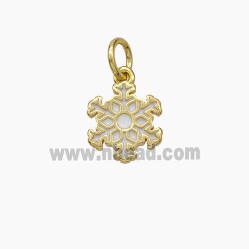 Snowflake Charms Copper Pendant White Enamel Gold Plated