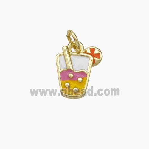 Ice Cream Bottle Drink Cup Charms Copper Pendant Enamel Gold Plated