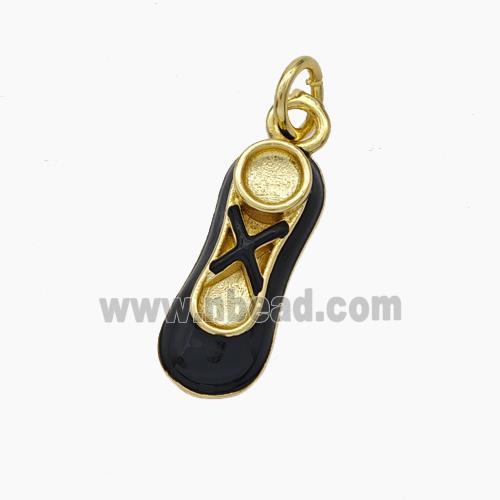 Copper Shoes Charms Black Enamel Gold Plated