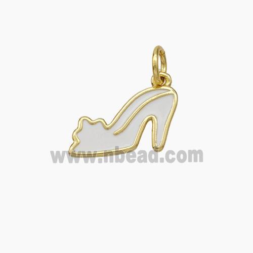 High-Heels Charms Copper Shoe Pendant White Enamel Gold Plated