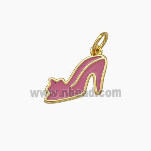 High-Heels Charms Copper Shoe Pendant Pink Enamel Gold Plated