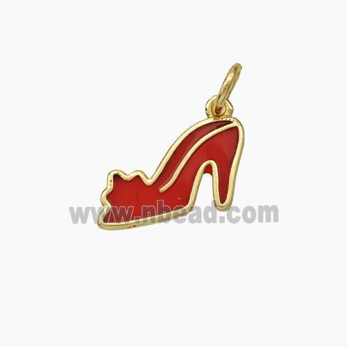 High-Heels Charms Copper Shoe Pendant Red Enamel Gold Plated