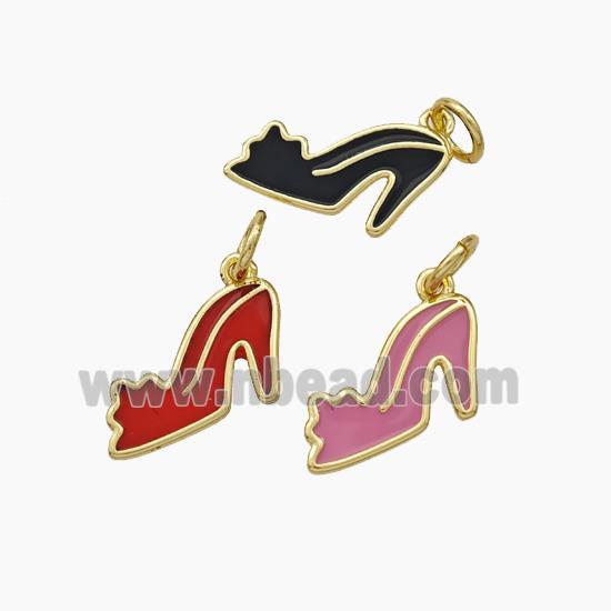 High-Heels Charms Copper Shoe Pendant Enamel Gold Plated Mixed