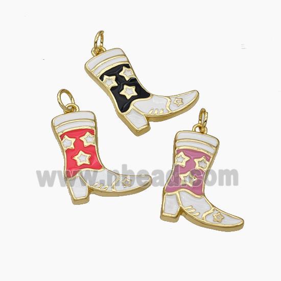 Cowboy Boots Charms Copper Shoes Pendant Enamel Gold Plated Mixed